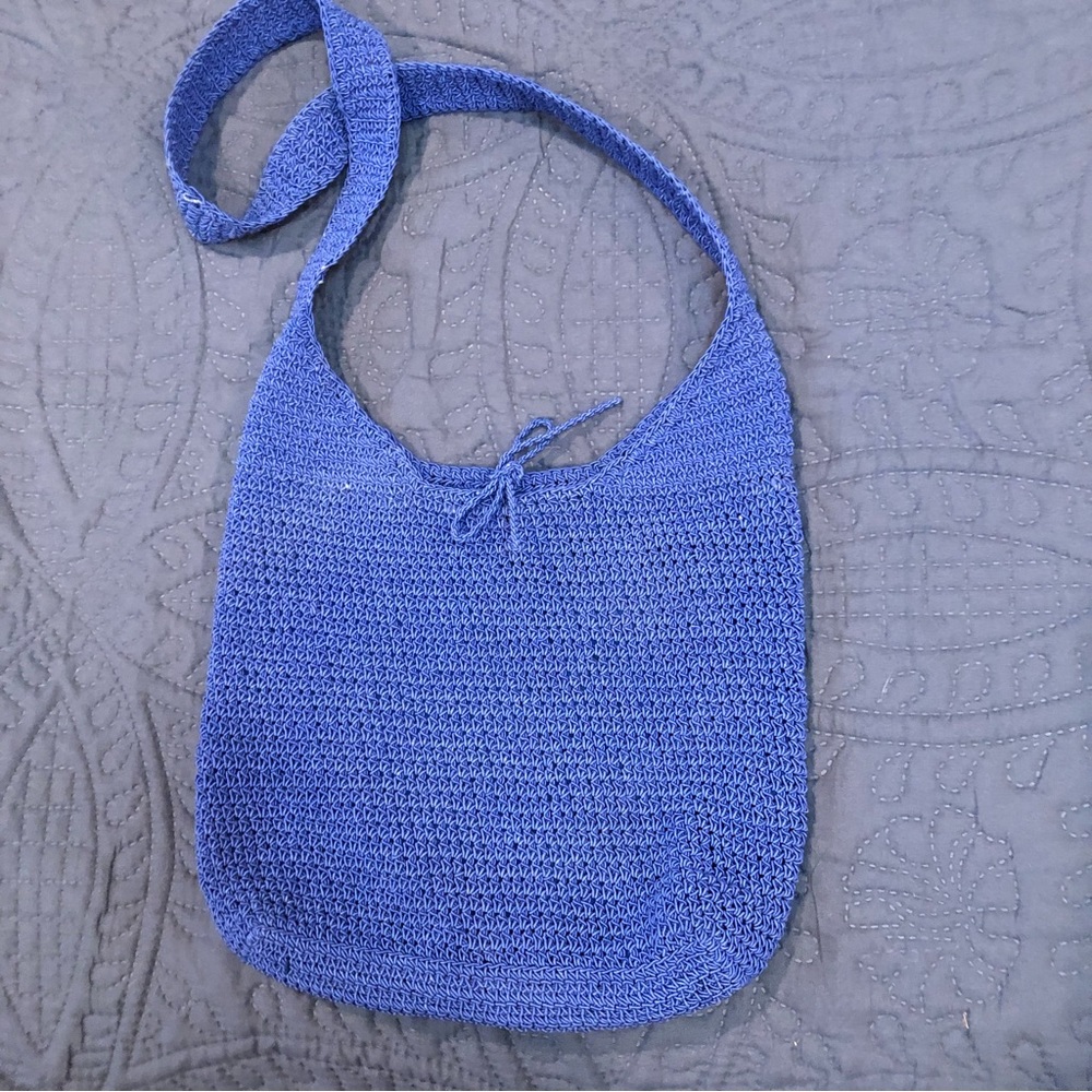 Vintage Blue Crochet BOHO Hobo Shoulder Bag